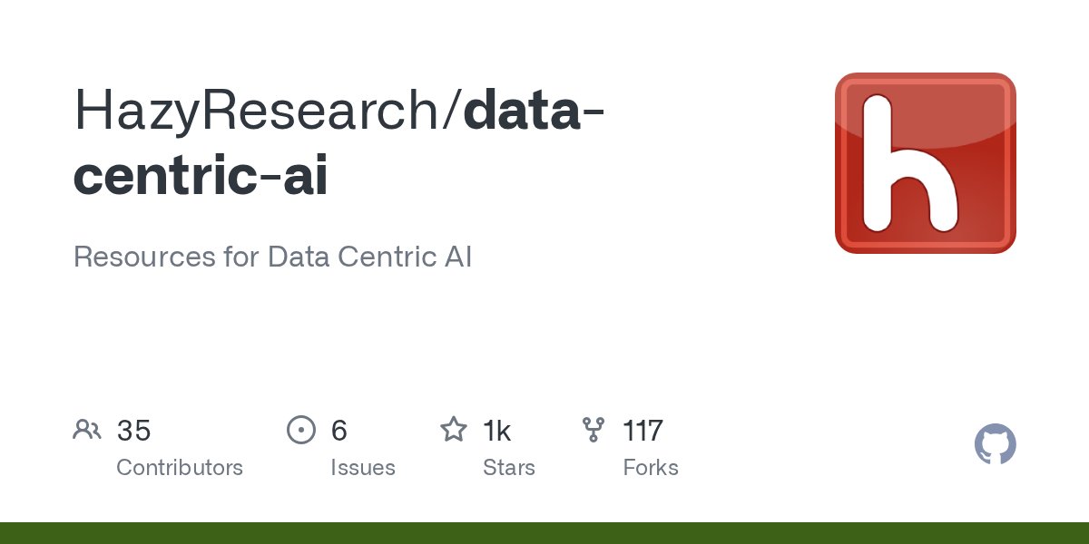 krandiash's tweet card. Resources for Data Centric AI. Contribute to HazyResearch/data-centric-ai development by creating an account on GitHub.