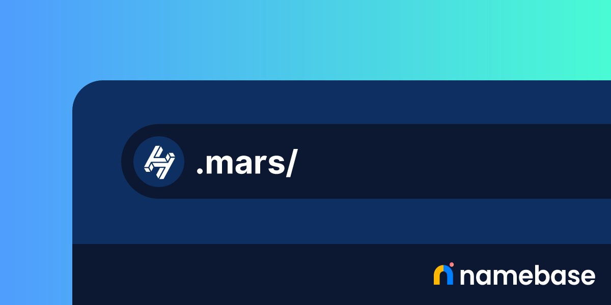 hs1marioo's tweet card. .mars TLD on the Handshake blockchain, a decentralized internet blockchain DNS for the decentralized web. Search for Handshake top-level domains, buy/sell Handshake TLDs using Namebase.