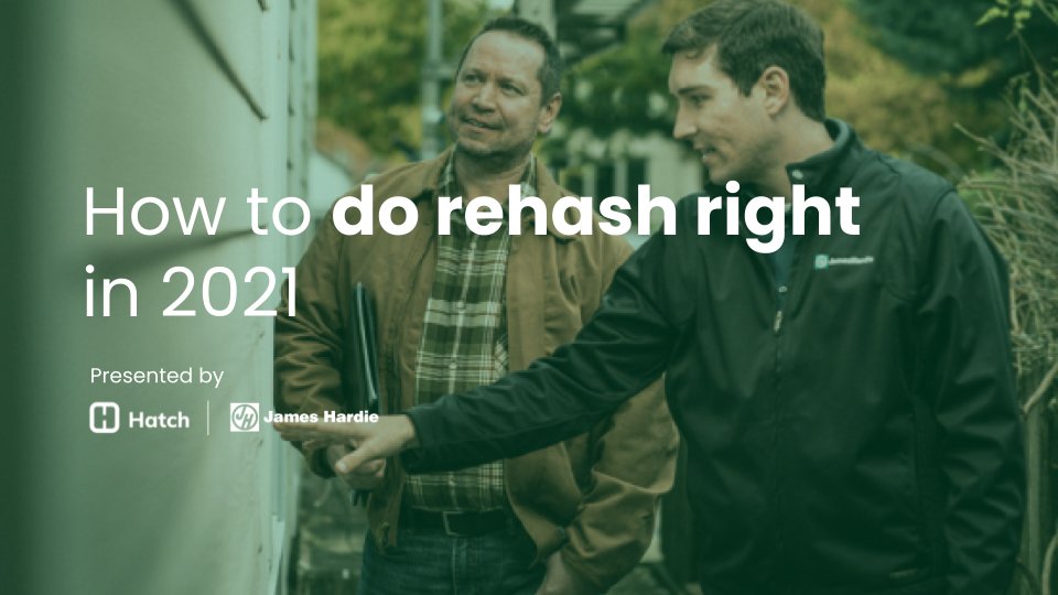 usehatchapp's tweet card. Consumer behavior has shifted. It’s time to change how you rehash. Hatch is teaming up with James Hardie to walk you through how to do rehash like the top exterior companies in the US.