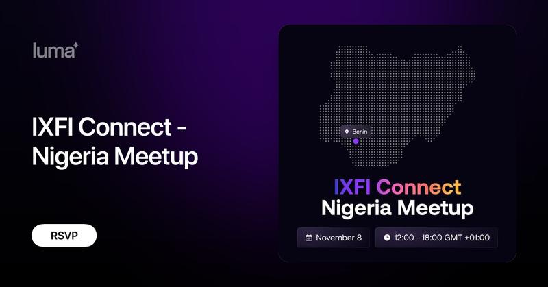 web3aigi's tweet card. We’re hosting an IXFI Community Meetup in Benin on Saturday, November 8. Come hang out, learn, and meet our local IXFI ambassadors along with others from the…