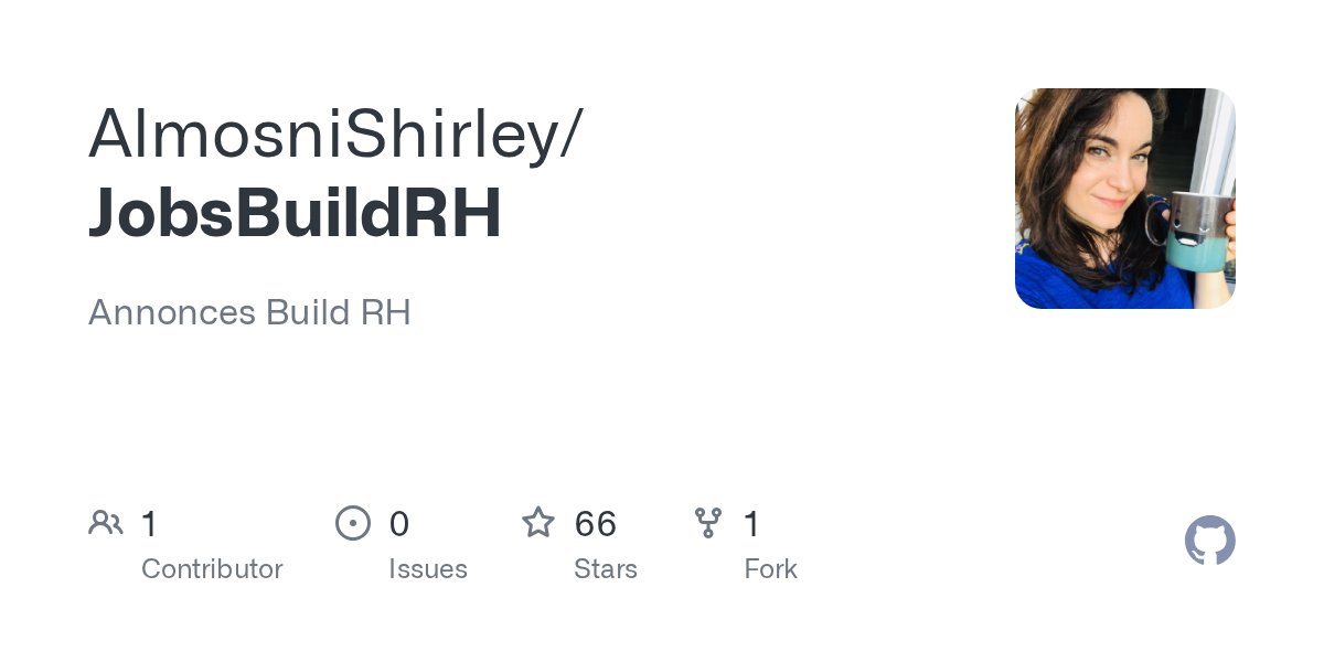 Shirleyyych's tweet card. Annonces Build RH. Contribute to AlmosniShirley/JobsBuildRH development by creating an account on GitHub.
