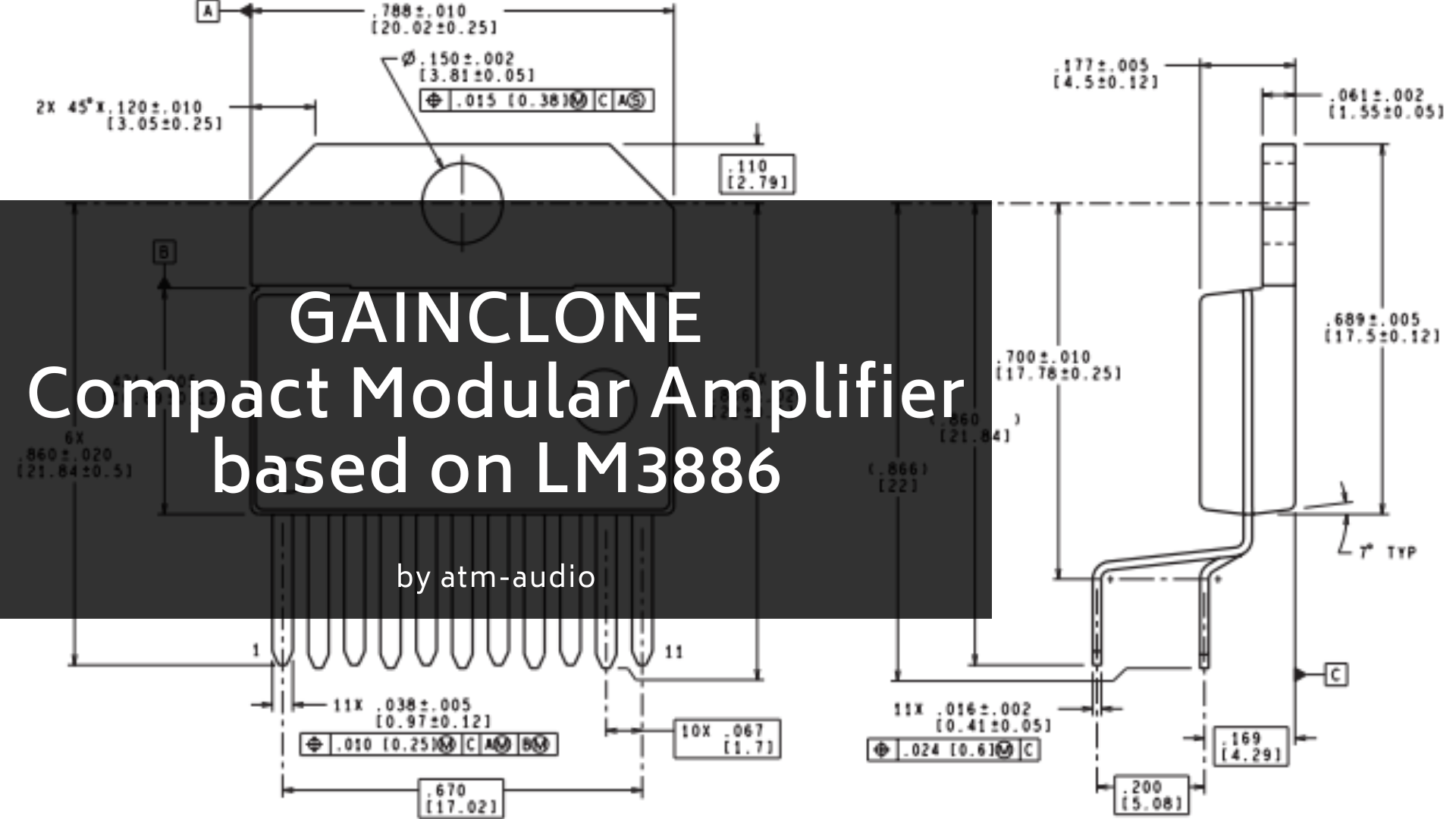 atm_audio's tweet card. A gainclone compact modular amplifier based on LM3886 with the particularity that you can connect in parallel, bridge or both several units.