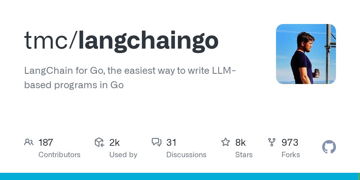 janxin's tweet card. LangChain for Go, the easiest way to write LLM-based programs in Go - tmc/langchaingo