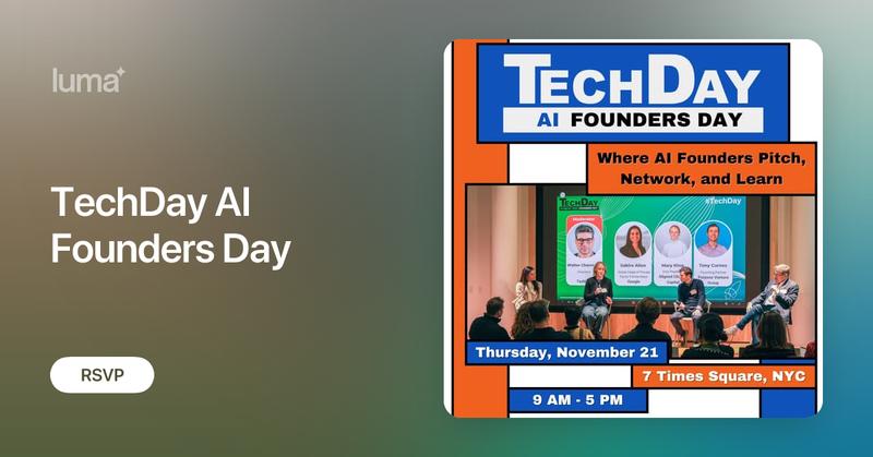 TechDayHQ's tweet card. SOLD OUT! - you can join our waitlist to be contacted in case extra spaces are made available HERE. 🤖 We invite you to join the first-ever TechDay AI Founders…