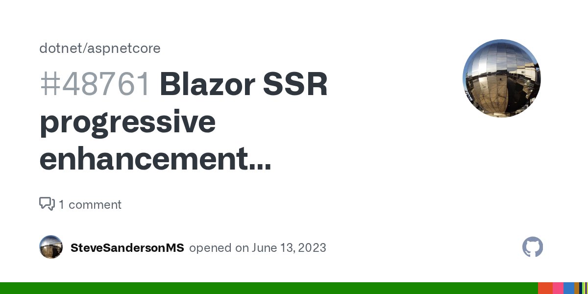 aspnetissues's tweet card. In scope: Intercepting navigation Performing the navigation using fetch Using the "DOM node preservation mechanism" algorithm (from #47258) to preserve parts of the page ... only doing an...
