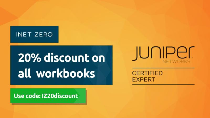 iNETZERO's tweet card. Now 20% discount on all iNETZERO JNCIE self-paced study workbooks