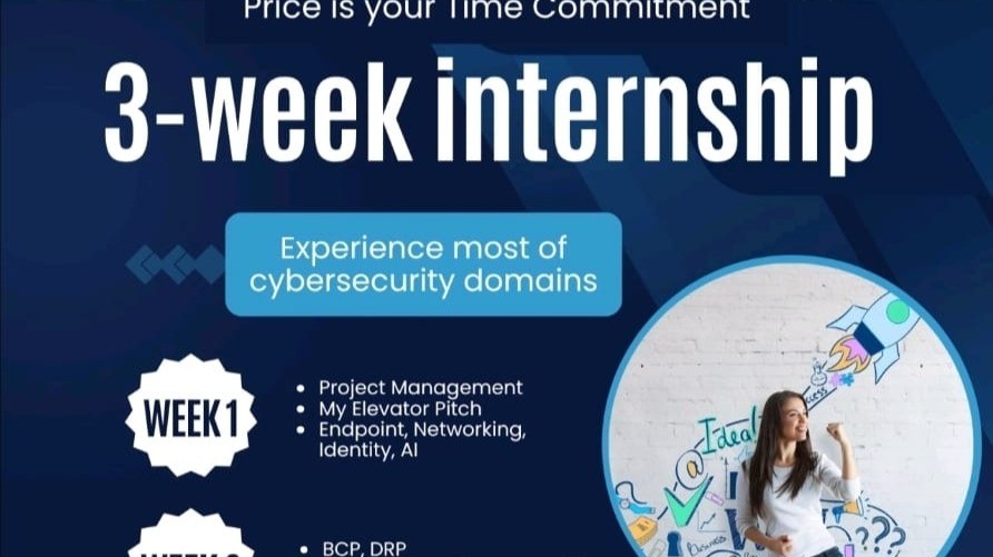 Lizettle_'s tweet card. The 3-week Cybersecurity Internship Bootcamp is designed to help students and early-career professionals strengthen their skills in Networking, AI, Cloud, SOC, GRC, etc., and gain hands-on experience...