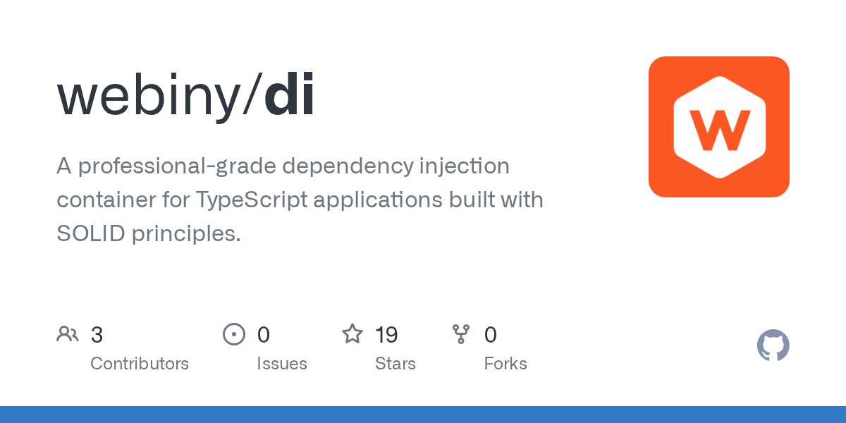 WebinyCMS's tweet card. A professional-grade dependency injection container for TypeScript applications built with SOLID principles. - webiny/di