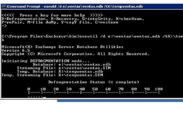 phossil's tweet card. Screenshot of the Exchange defragmenting process from yesterday midnight #eseutil