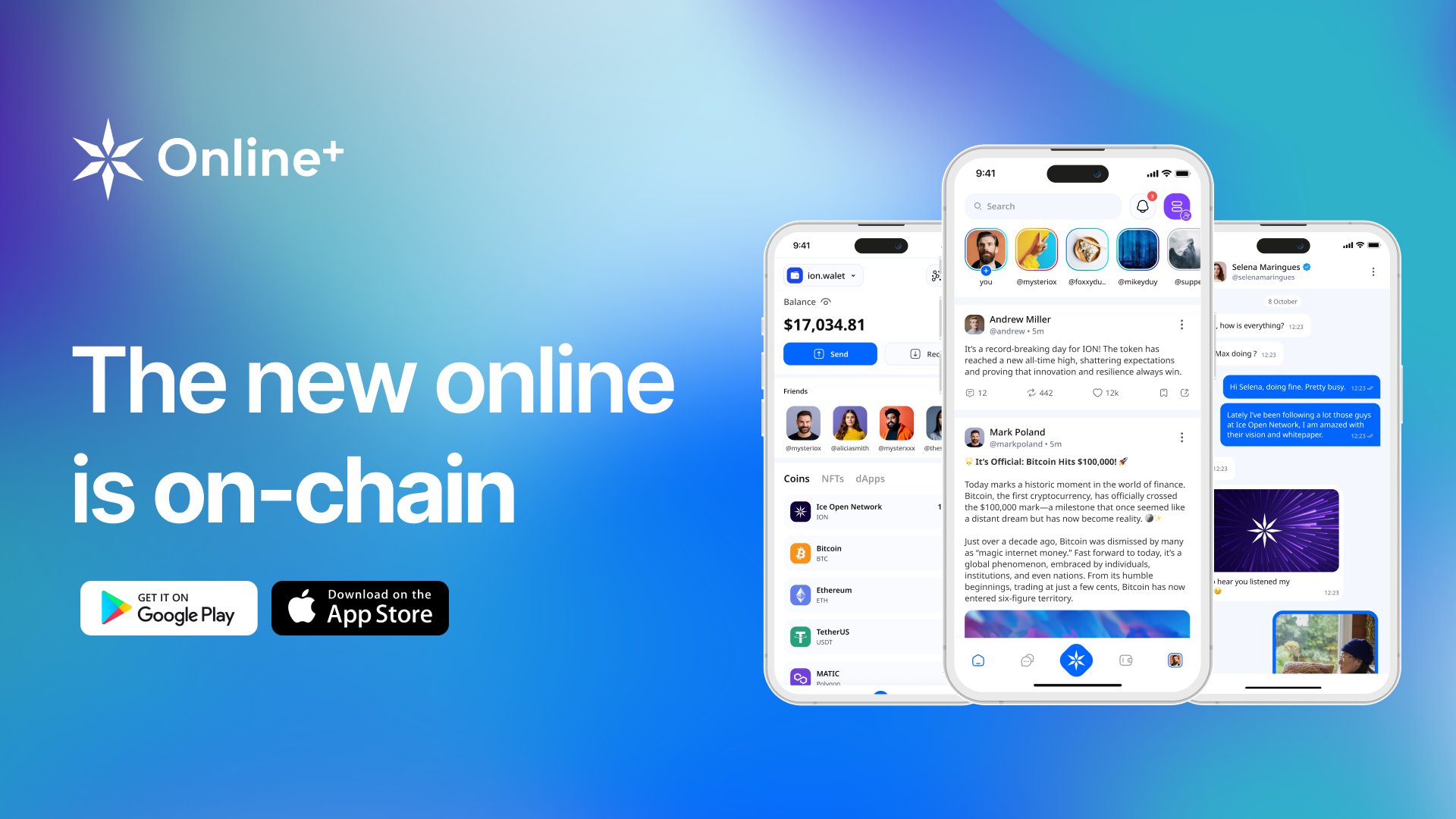 KubrickShining's tweet card. Online+ is your all in one dApp for social, chat, and crypto. It is built on Ice Open Network with security, privacy, and no censorship.