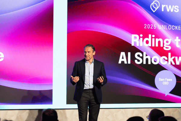 slatornews's tweet card. At SlatorCon London 2025, RWS CEO Benjamin explains the Super Agency’s new approach to content, prompted by the AI revolution.