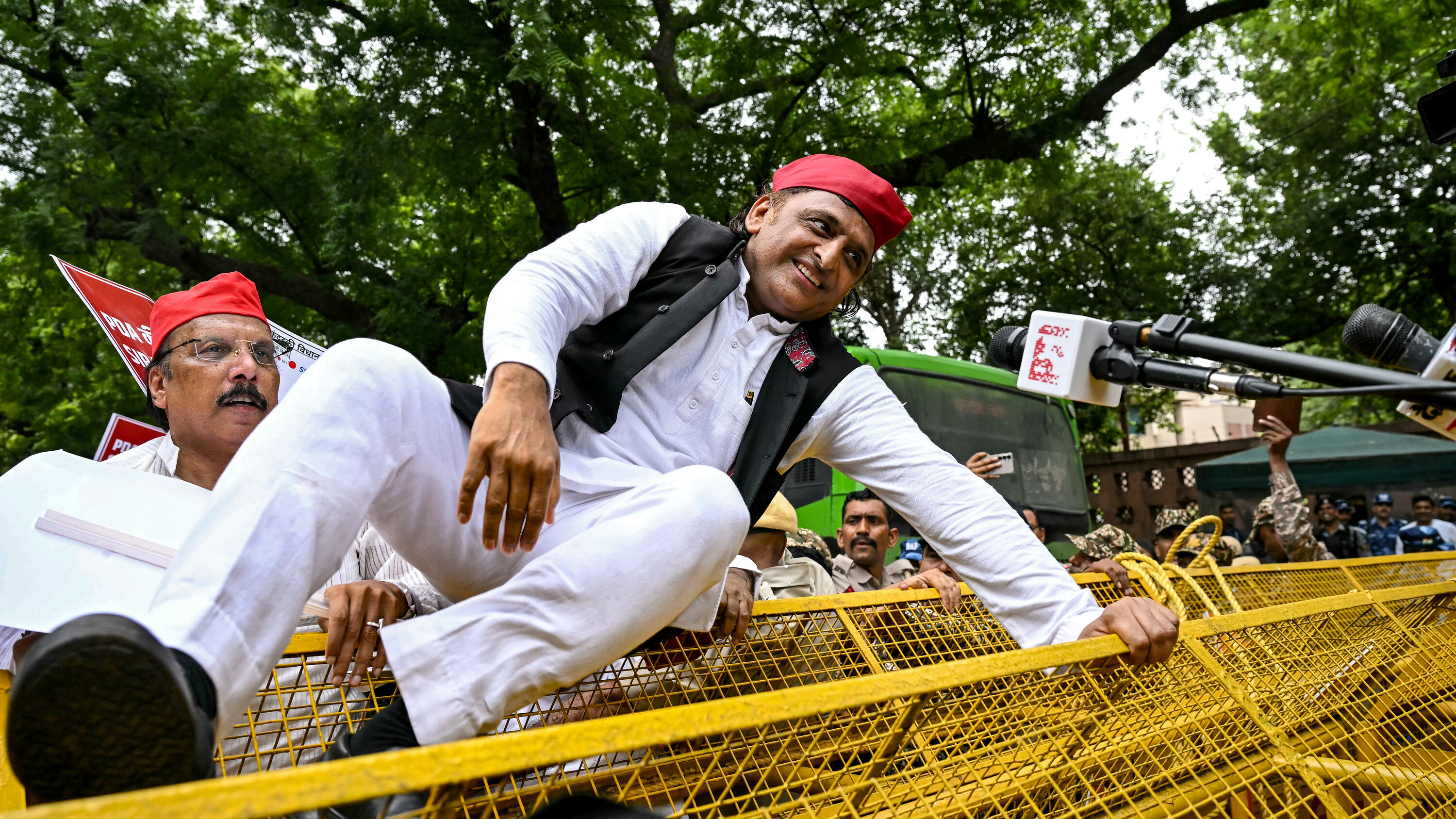 saurabhyadav50's tweet card. Opposition figures were held briefly at a New Delhi demonstration after accusing Narendra Modi’s ruling party of manipulating elections.