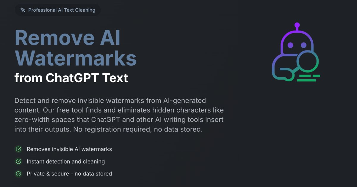 AleksDoesCode's tweet card. Remove ChatGPT & AI watermarks from text and documents. Detect invisible zero-width characters. Free online tool – no data stored.