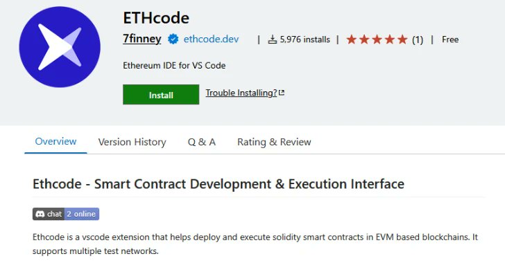 SmartStateTech's tweet card. Researchers uncover a supply chain attack targeting the Ethcode VS Code extension, affecting 6,000+ users.