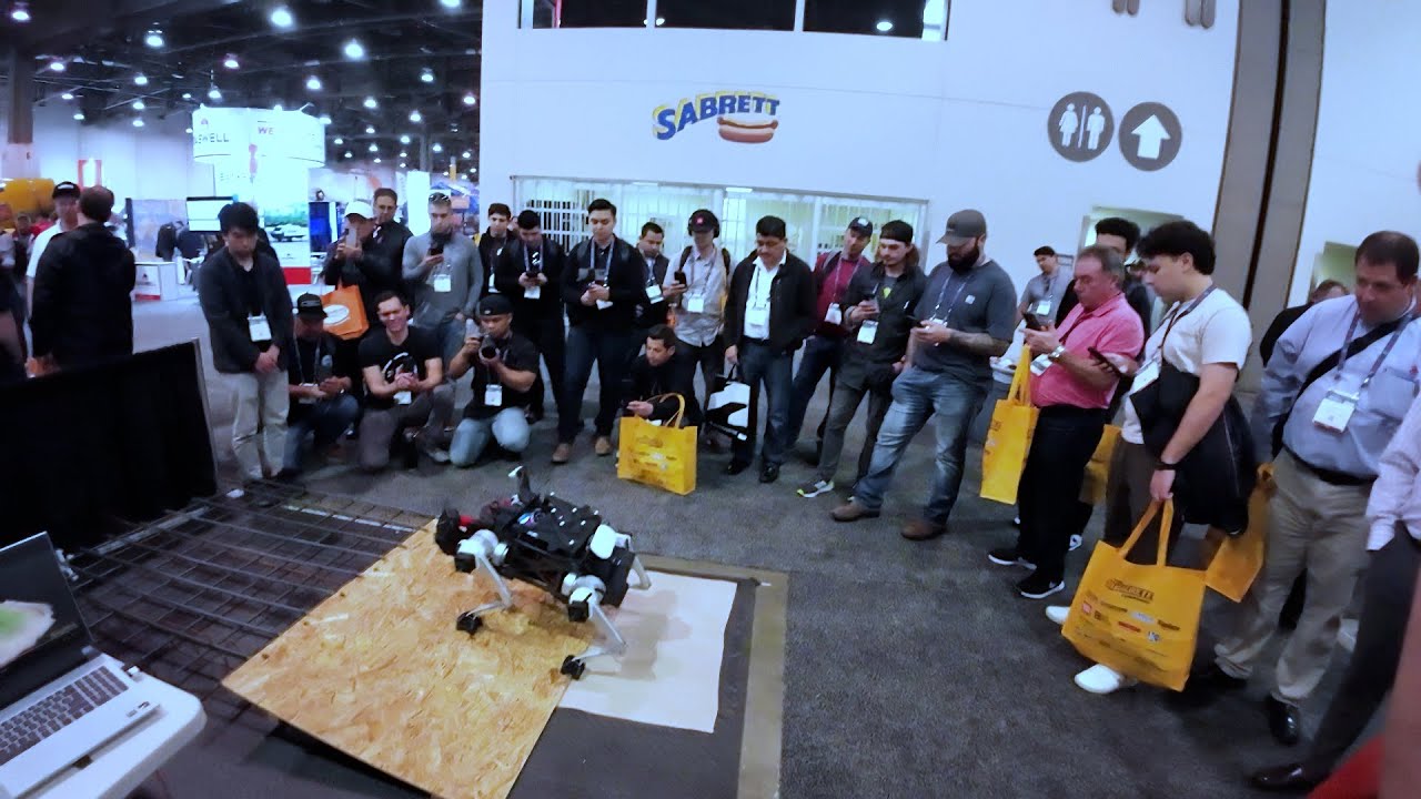 theskymul's tweet card. SkyMul robot walking on rebar