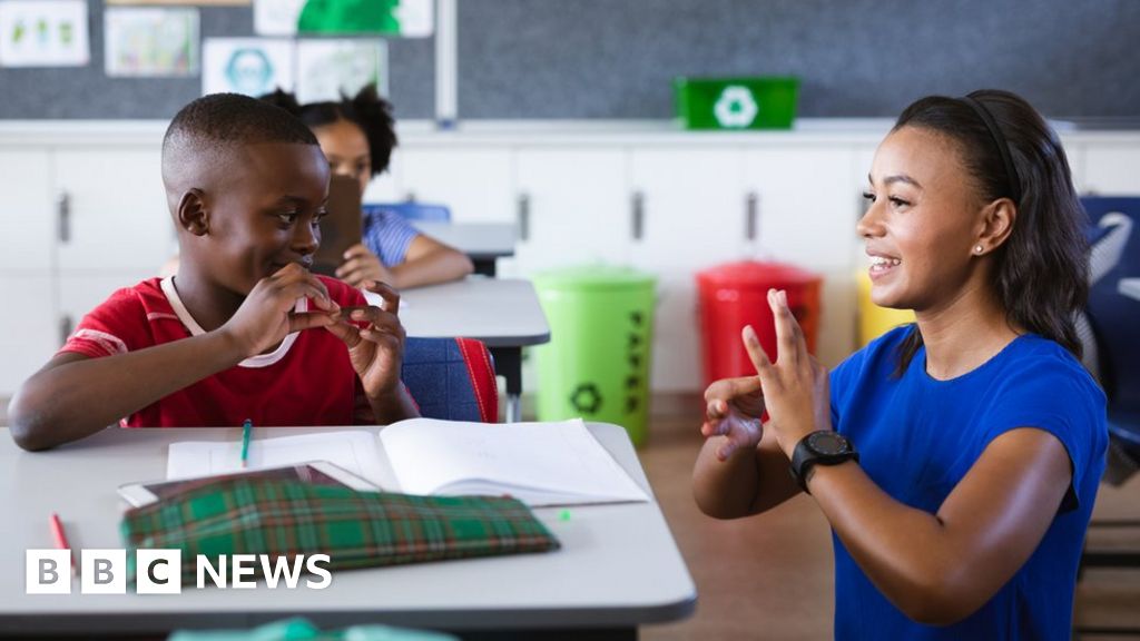 BBCNews's tweet card. Students in England will be able to choose British Sign Language as a GCSE subject from September 2025.