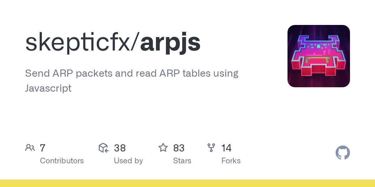 skeptic_fx's tweet card. Send ARP packets and read ARP tables using Javascript - skepticfx/arpjs