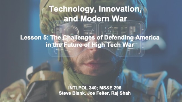 ReDefPod's tweet card. We just held our fifth session of our new national security class Technology, Innovation and Modern War. Joe Felter, Raj Shah and I designed a class to examine the new military systems, operational…