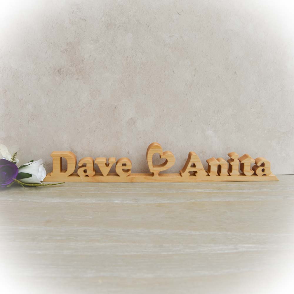 artbyLoriW's tweet card. Personalised wooden couples name sign. These signs are ideal for the top table at weddings or as a Valentine/engagement gift The signs are hand cut from Tulip wood using a scroll saw, finished to a...