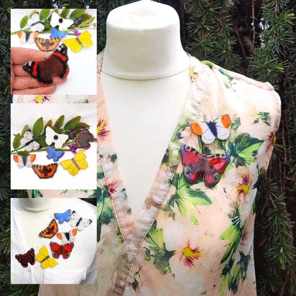 ScrollOnDesign's tweet card. Lifelike butterfly brooches in a choice of some of the most common British species. Each butterfly is approximately life size and has a push pin brooch fitting making them easy to place on clothing....
