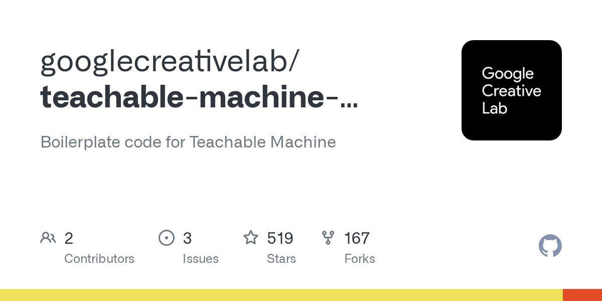 halfdanj's tweet card. Boilerplate code for Teachable Machine. Contribute to googlecreativelab/teachable-machine-boilerplate development by creating an account on GitHub.