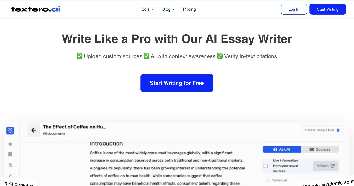 somi_ai's tweet card. Textero is an AI-powered essay writing tool designed to help students generate high-quality academic content quickly and efficiently. It assists with brainstorming, structuring, and writing essays,...