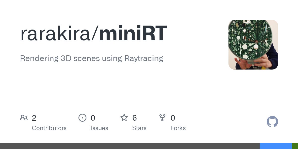 _rarakira's tweet card. Rendering 3D scenes using Raytracing . Contribute to rarakira/miniRT development by creating an account on GitHub.