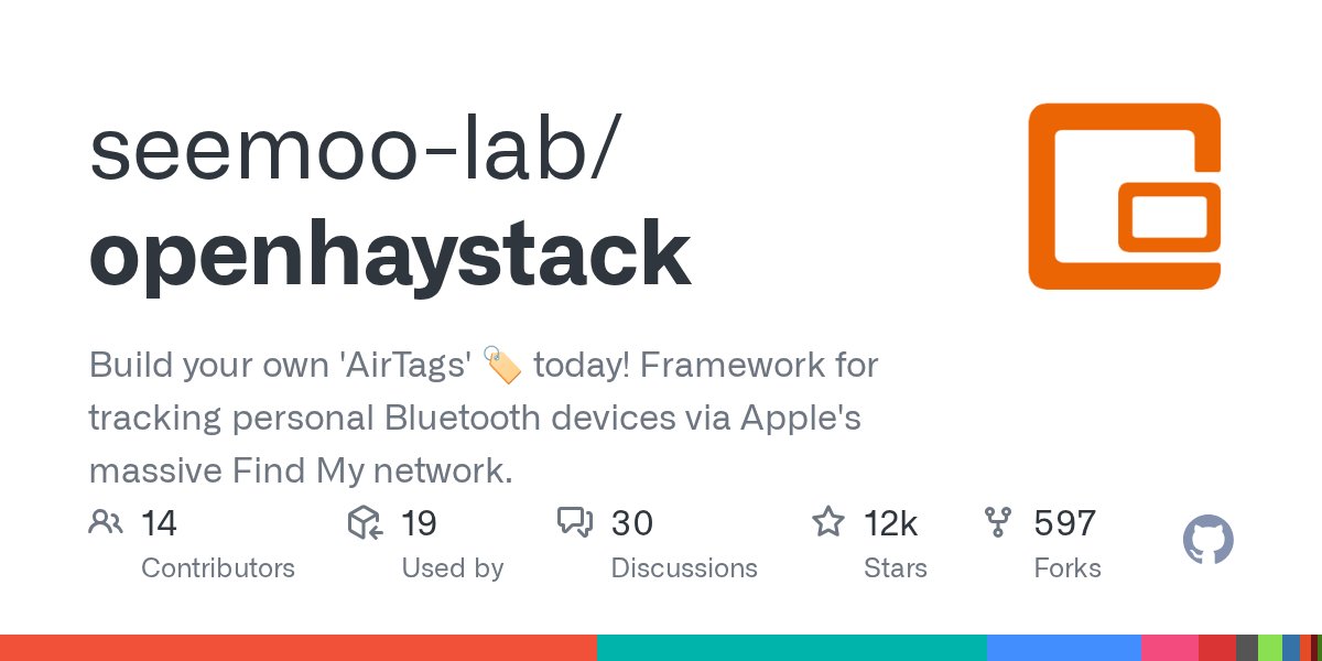 ALTestTw's tweet card. Build your own 'AirTags' 🏷 today! Framework for tracking personal Bluetooth devices via Apple's massive Find My network. - seemoo-lab/openhaystack