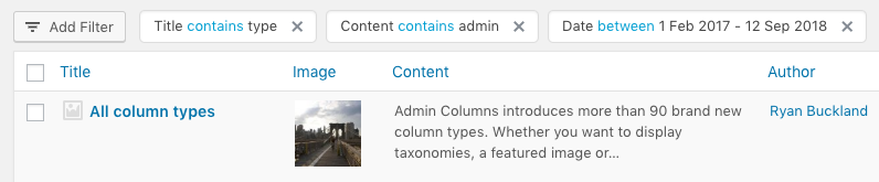 admincolumns's tweet card. Search is about finding your content in the WordPress admin. You can search how it best fits your content. Compare dates, search with just a few characters or in a range. With Search from Admin...