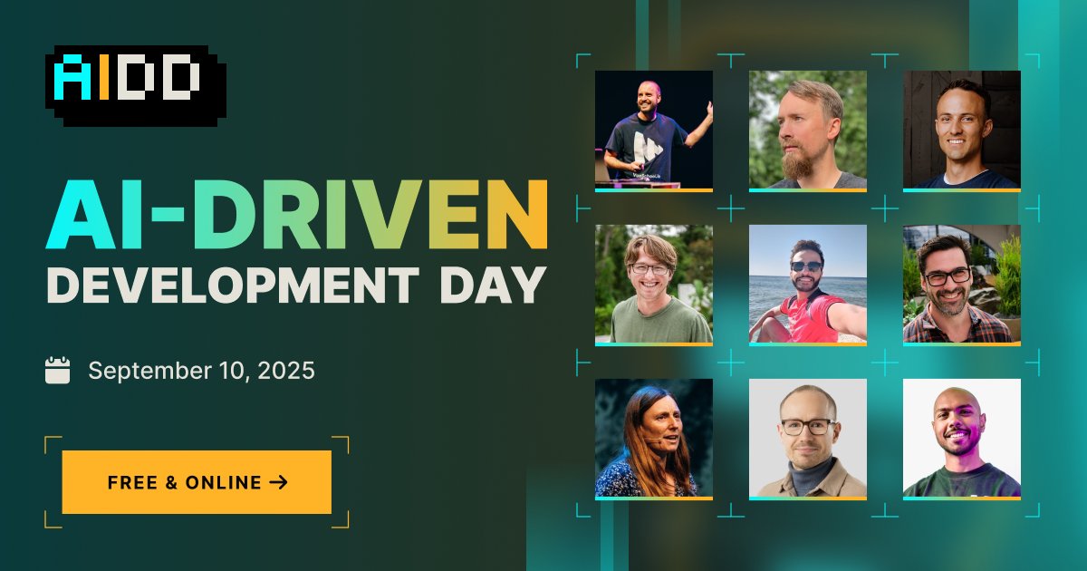 aidd_io's tweet card. Don't miss AIDD Day 2025! Join this FREE online event to boost your coding workflow with AI, featuring expert open-source developers sharing real-world insights.