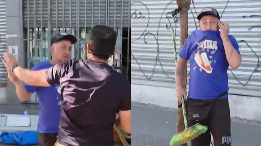 T13's tweet card. Todo esto en medio de un procedimiento policial donde se retiraron más de 80 toldos azules instalados de manera irregular en barrio Meiggs.