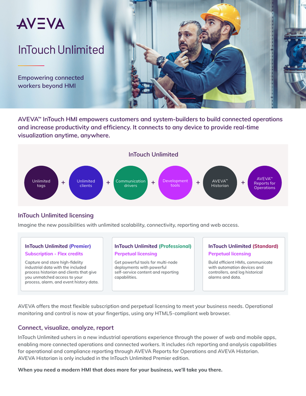 SolutionsPT's tweet card. AVEVA™ InTouch HMI empowers customers and system-builders to build connected operations and increase productivity and efficiency. It connects to any device to provide real-time visualization anytime,...