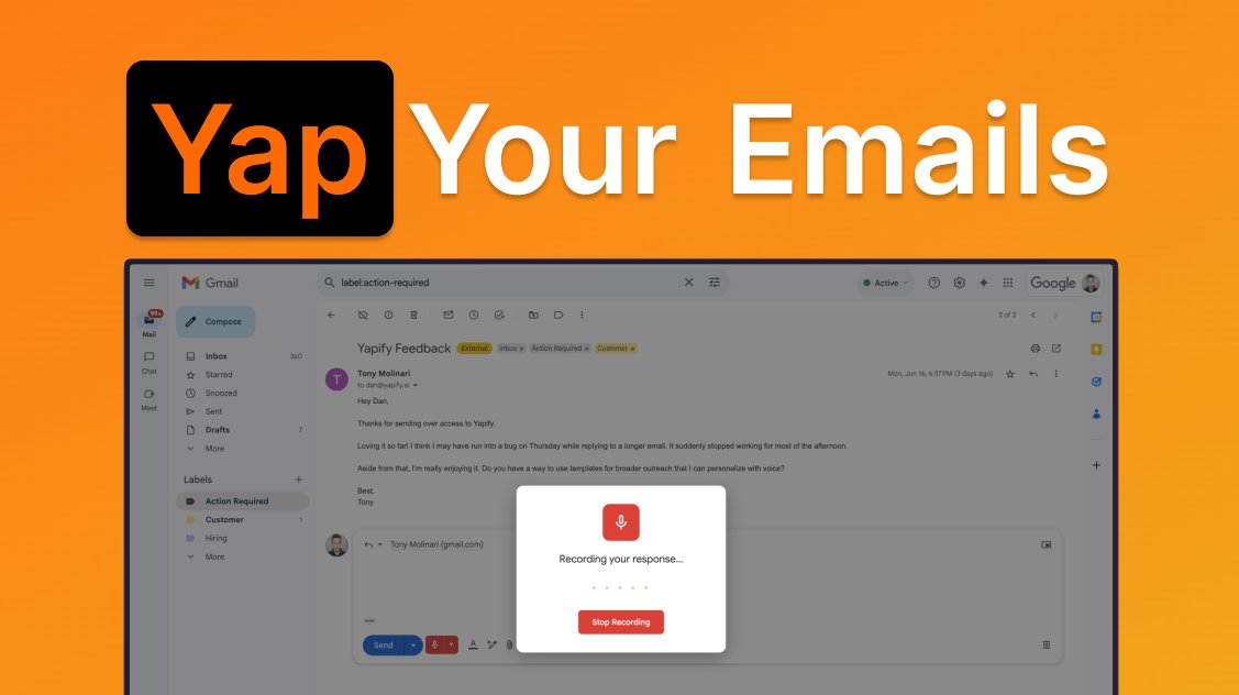 smurphyatMedAx's tweet card. Voice-to-email Chrome extension that converts speech to email drafts in your voice. Yap responses, attach files, and schedule meetings using just your voice. 10x faster than typing.