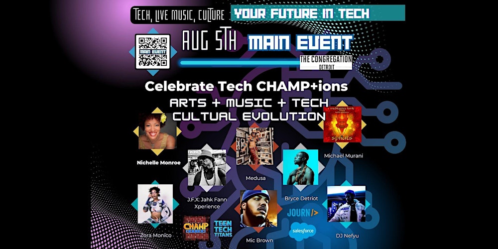 SpaceLabDetroit's tweet card. Detroit is where Art + Music + Tech explodes in a Block Party!