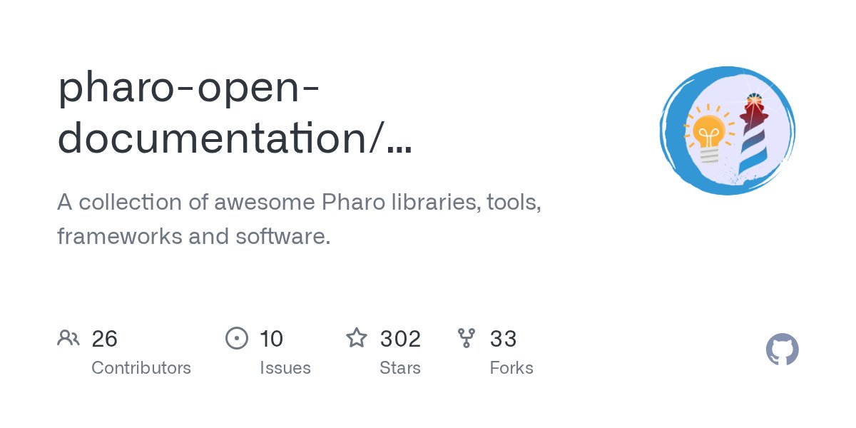 PharoOpen's tweet card. A collection of awesome Pharo libraries, tools, frameworks and software. - pharo-open-documentation/awesome-pharo