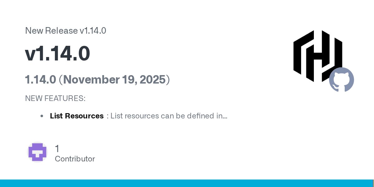koki_develop's tweet card. 1.14.0 (November 19, 2025) NEW FEATURES: List Resources: List resources can be defined in *.tfquery.hcl files and allow querying and filterting existing infrastructure. A new Terraform command ...