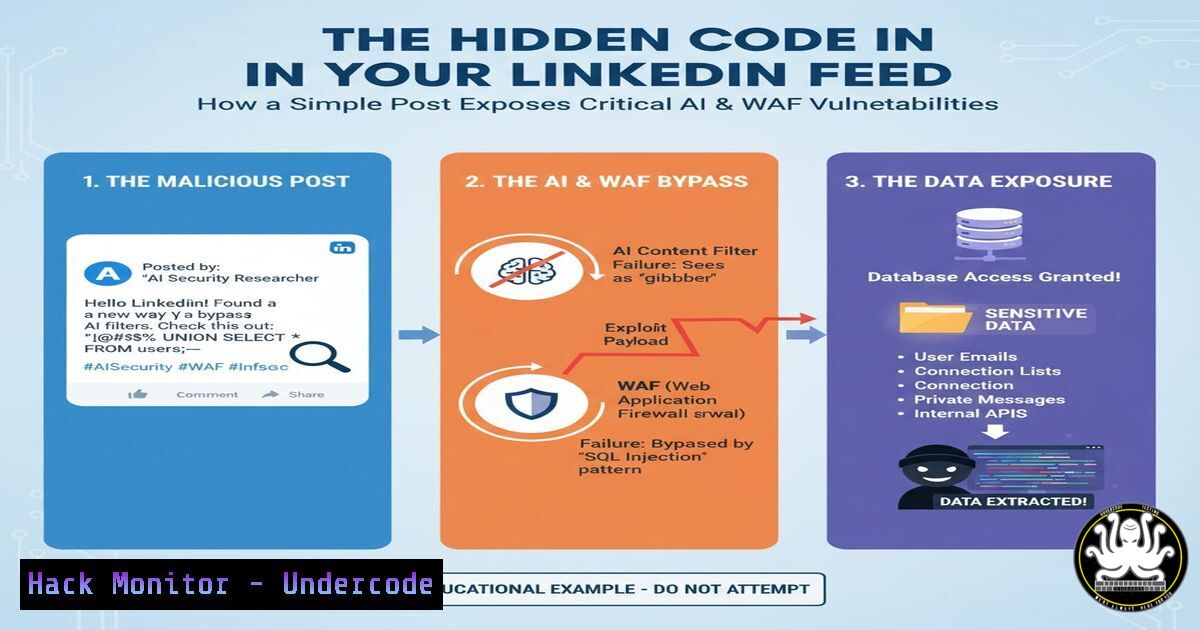 UndercodeUpdate's tweet card. The Hidden Code in Your LinkedIn Feed: How a Simple Post Exposes Critical AI and WAF Vulnerabilities - "Undercode Testing": Monitor hackers like a pro. Get
