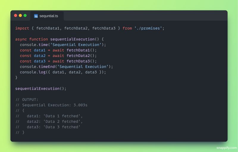 devFresher's tweet card. Do you know how much execution time you could save with proper async handling in TypeScript? Let's look at two examples: 1️⃣ Sequential Execution Time Taken: 3.003s Code waits for each operation to...