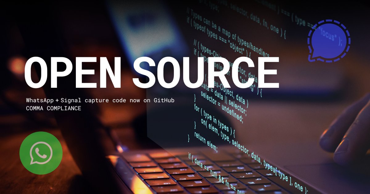 TresCommaComp's tweet card. Discover how Comma Compliance lifted the veil on message capture—publishing our WhatsApp & Signal connectors on GitHub for full auditability, security, and control.