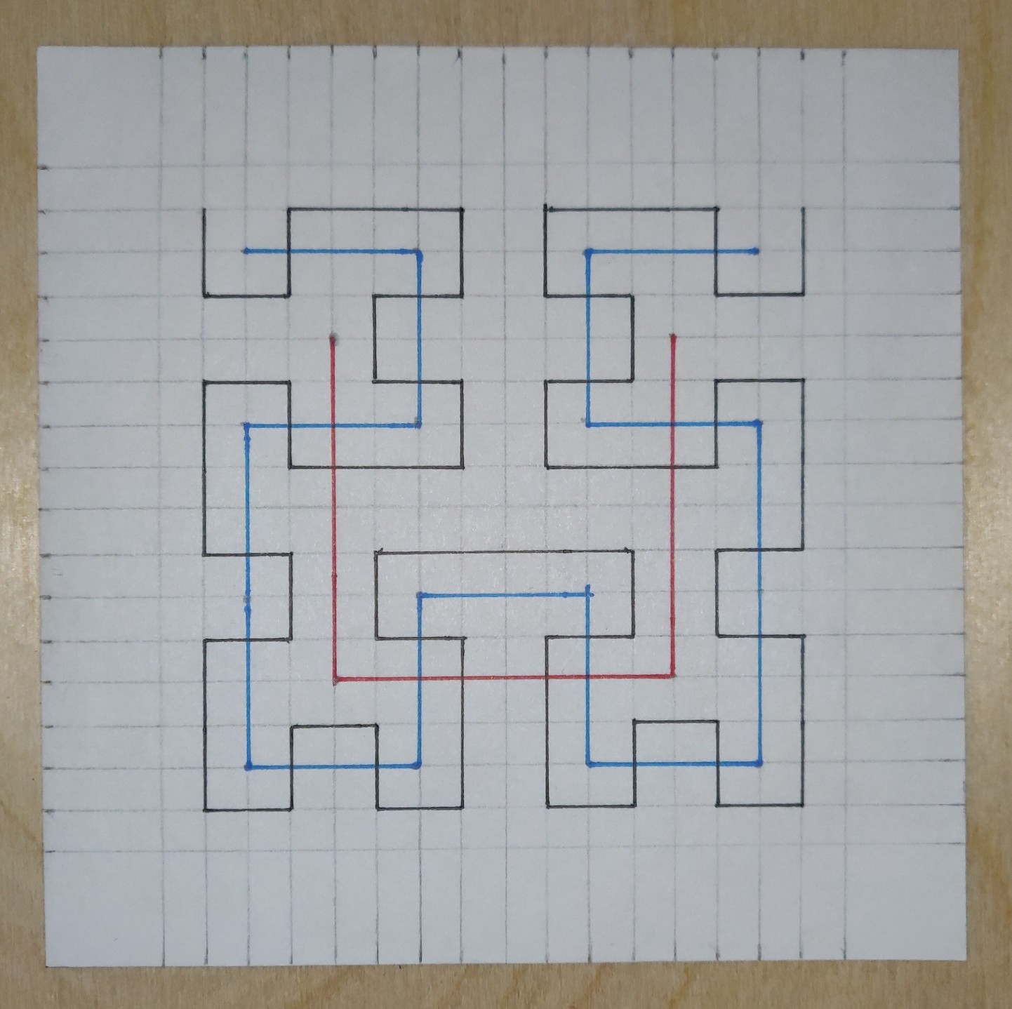 PartFusion's tweet card. Attached: 1 image #Makevember 23: Drew a Hilbert space-filling curve to the third order with pencil and ruler construction (felt pens for colour). https://en.wikipedia.org/wiki/Hilbert_curve