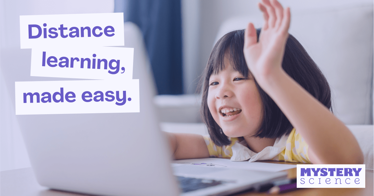 MysterySci's tweet card. Stress-free science lessons for K-5 distance learning