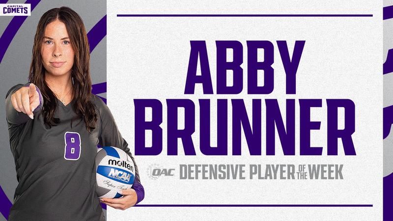 cap_athletics's tweet card. WESTERVILLE, Ohio – The Ohio Athletic Conference has announced Abby Brunner as the conference's Defensive Player of the Week in volleyball for the second time this season and third time in her career.