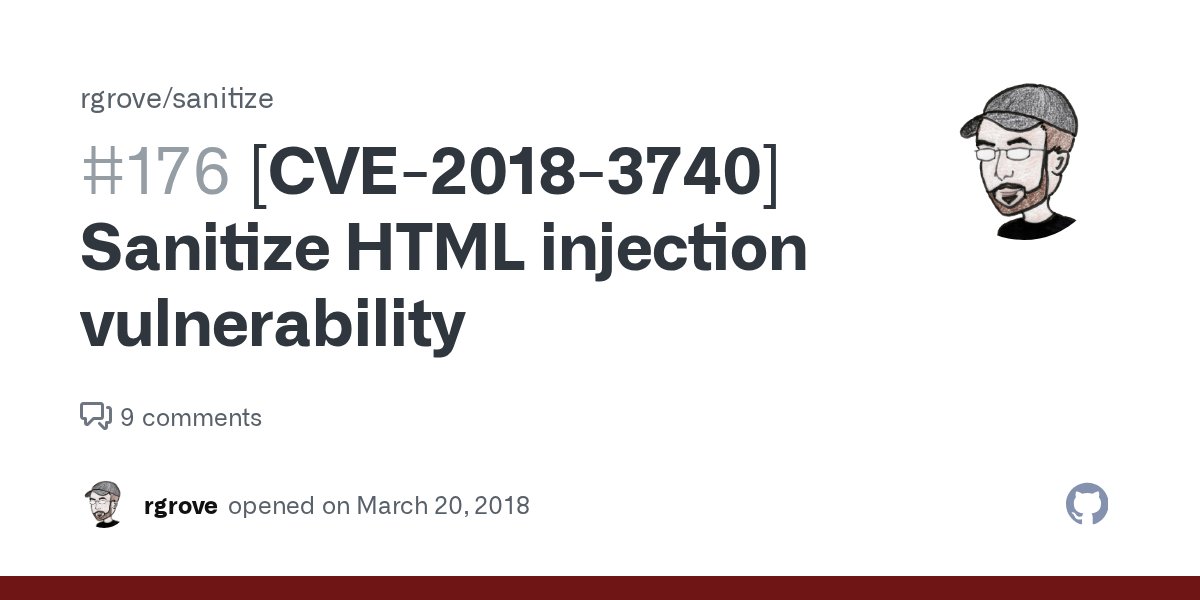 rubysec's tweet card. This is a public disclosure of an HTML injection vulnerability in Sanitize that could allow XSS. I’d like to thank the Shopify Application Security Team for responsibly reporting this vulnerability...