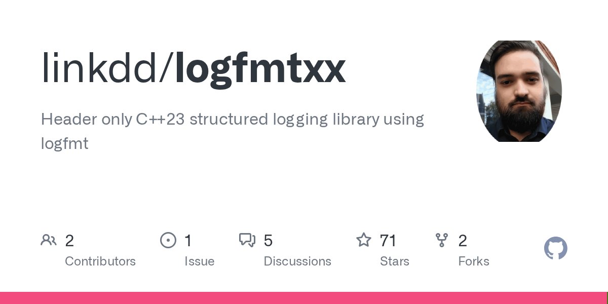batman_in_samt's tweet card. Header only C++23 structured logging library using logfmt - linkdd/logfmtxx