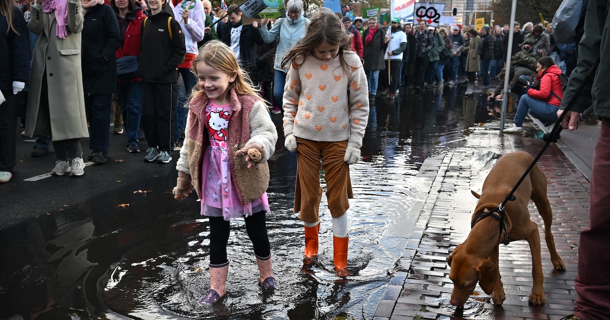 BBeekhuizen's tweet card. De Klimaatmars in Den Haag trok zo’n 45 duizend betogers in aanloop naar de verkiezingen. Voor het eerst liep een contingent juristen mee, aangevoerd door Vrouwe Justitia. ‘Wij zijn er in gedrild dat...