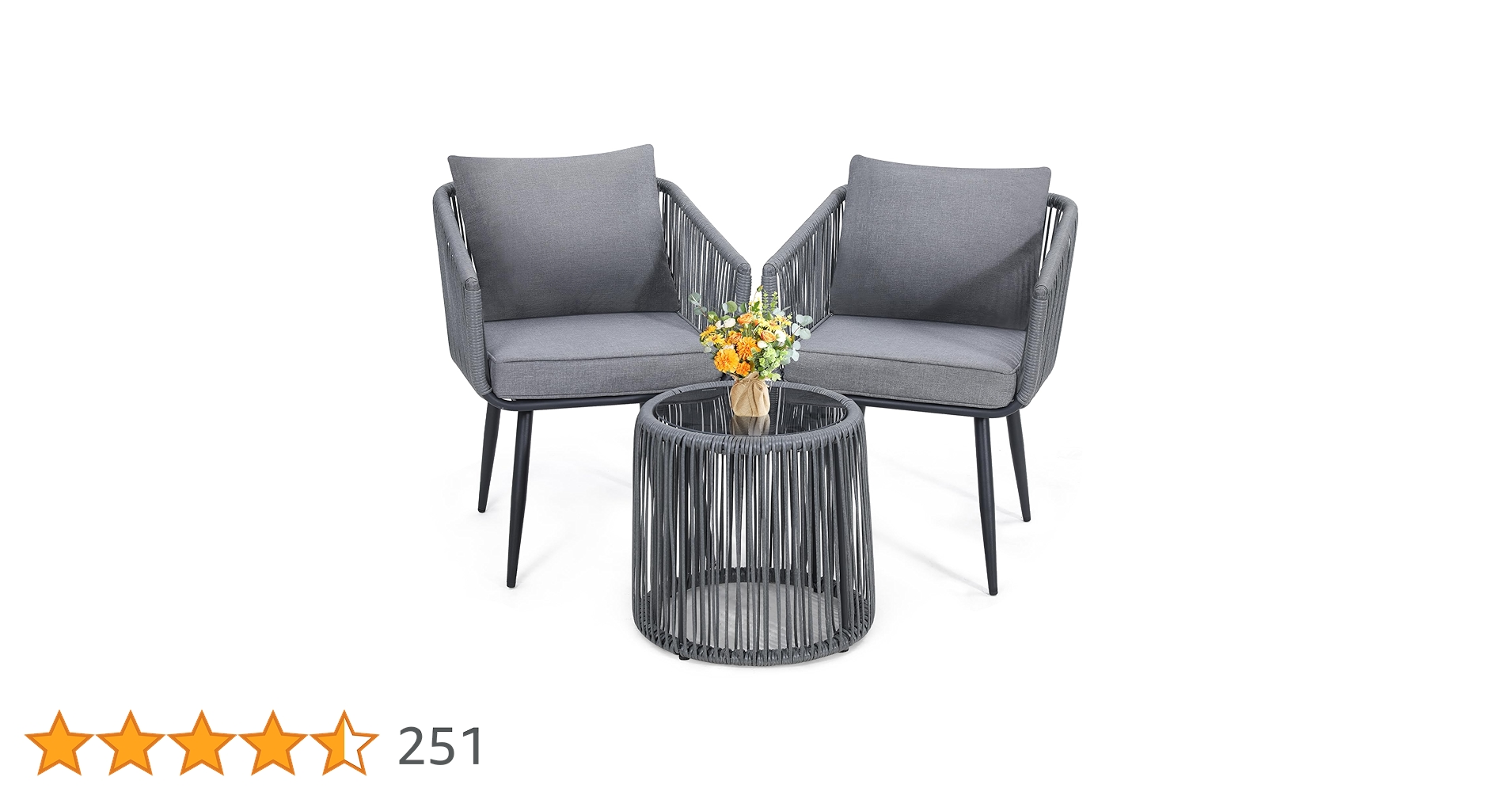 DealsinIND's tweet card. Kromax 3 Pieces Patio Rattan Bistro Conversation Set, Outdoor All-Weather Wicker Furniture Chairs and Side Table Set Ideal for Balcony, Porch and Backyard, Grey