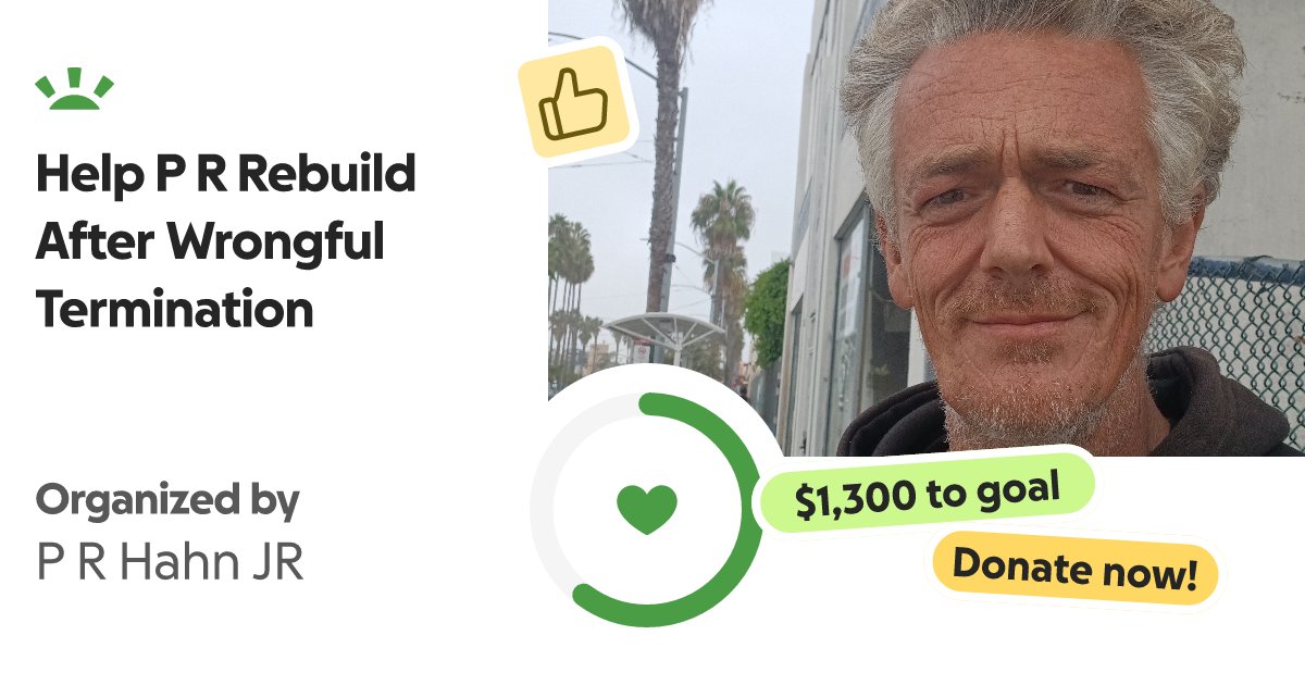PRHahnJR's tweet card. My name is P R, and I am reaching out for help during one of the most difficul… P R Hahn JR needs your support for Help P R Rebuild After Wrongful Termination