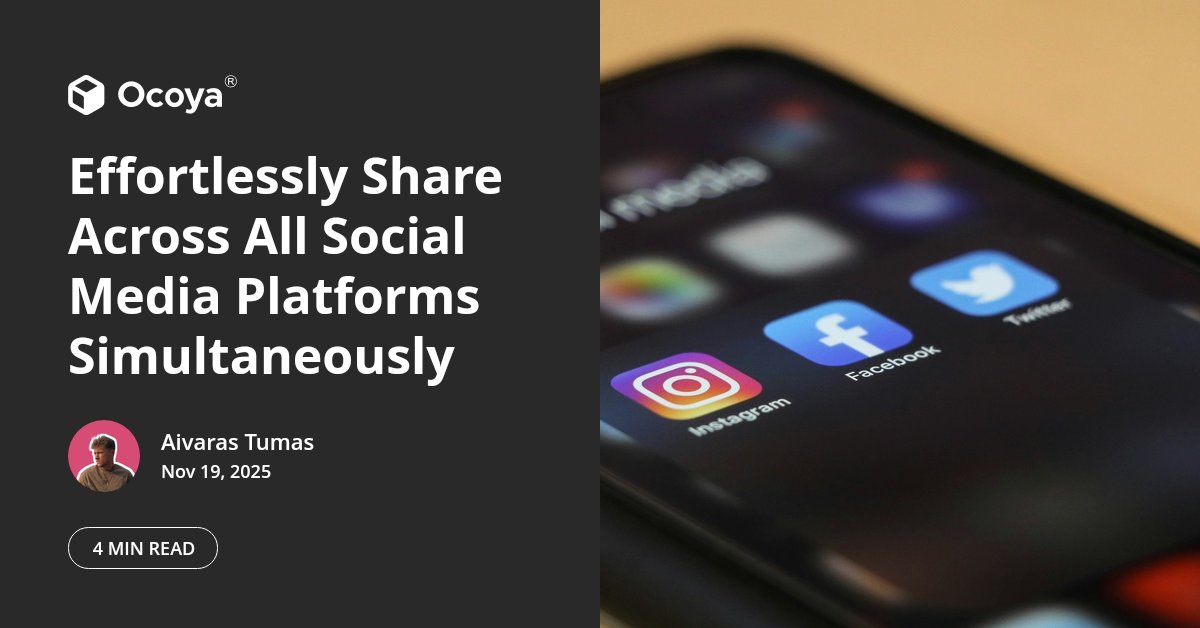 ocoya_com's tweet card. Discover how to post to all social media platforms at once effortlessly, streamlining your online presence and saving valuable time with our expert tips.