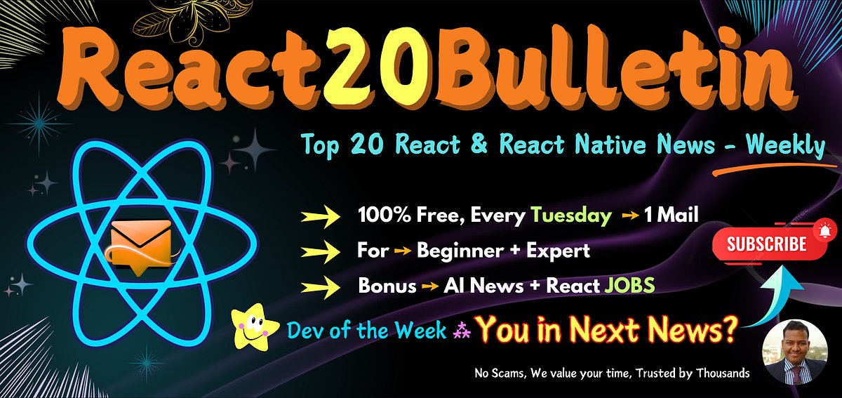 anis_RNCore's tweet card. 🚀 A top-notch newsletter bringing you the 20 best React and React Native updates every Tuesday — delivered straight to your inbox (email).