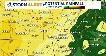 Local3Weather's tweet card. An additional 2 to 3 inches of rain is possible in the next 7 days